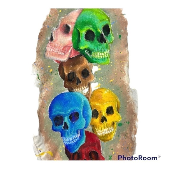 Free People SKULL DAISY BOHO Hippie Pant Hand Painted  One Of A Kind - Picture 8 of 10